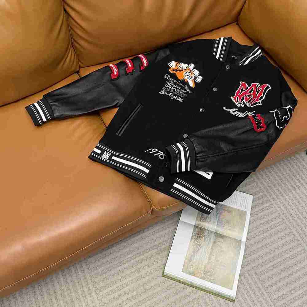 AMIRI Red Tiger Varsity Jacket White Leather Sleeve Bomber